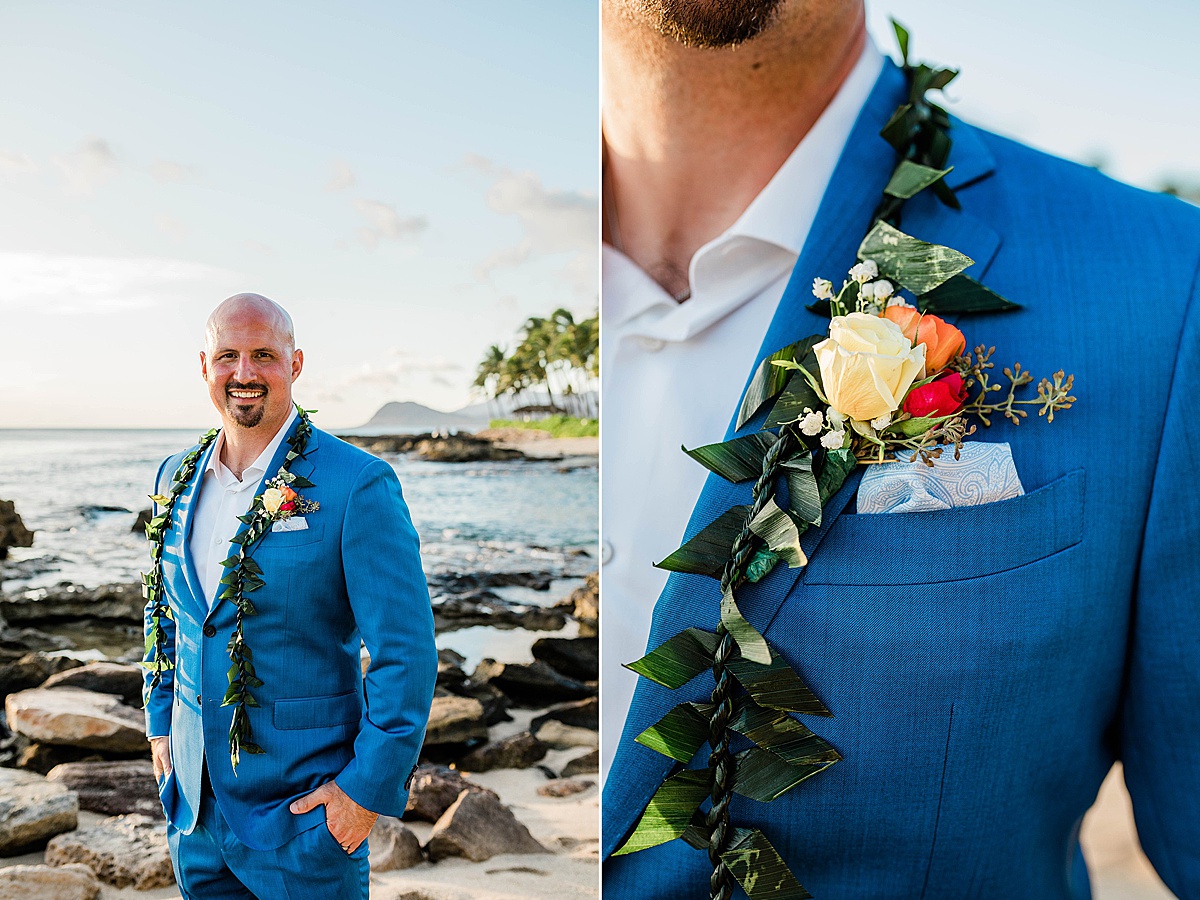 groom at elopement in hawaii
