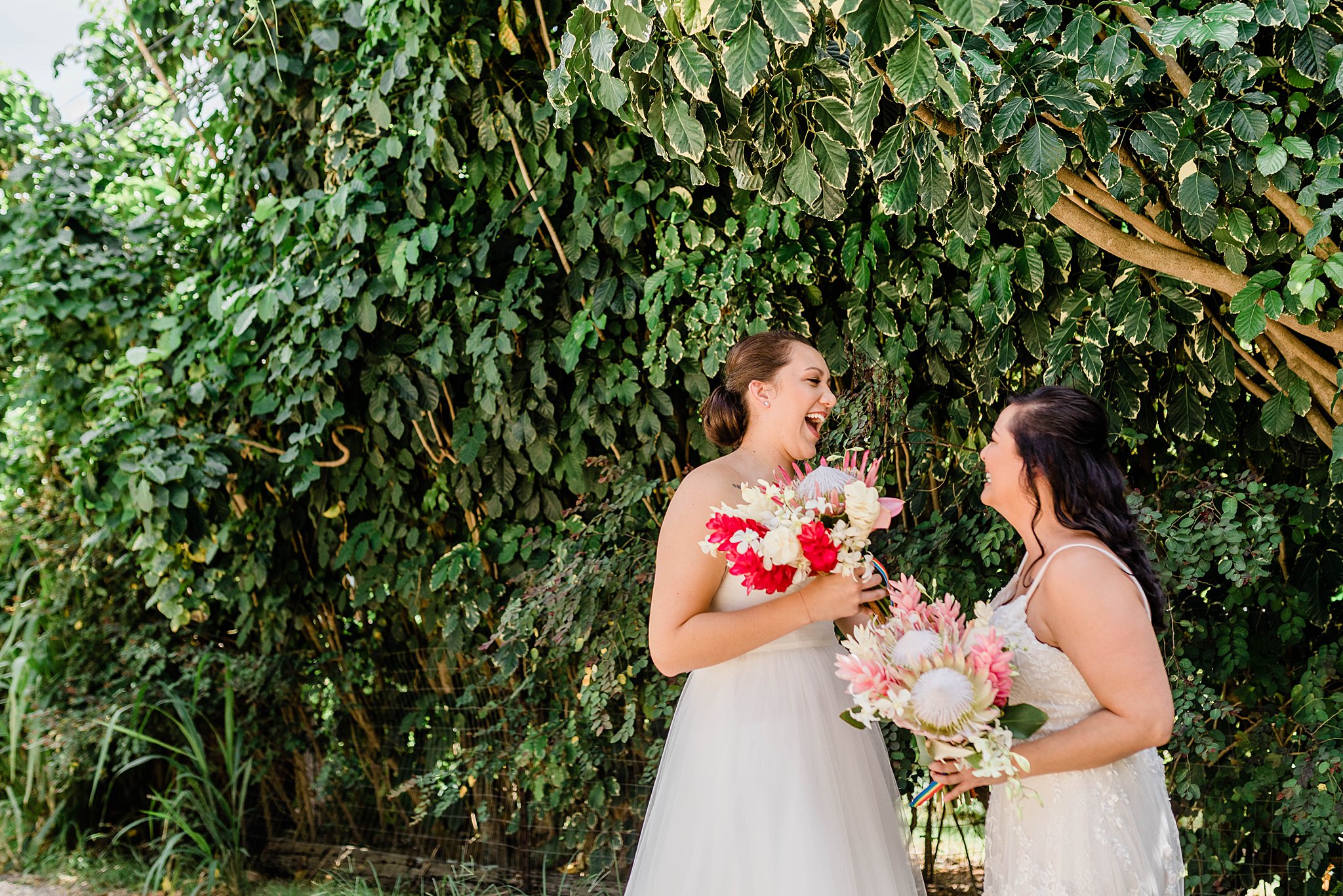 first look with two brides in hawaii