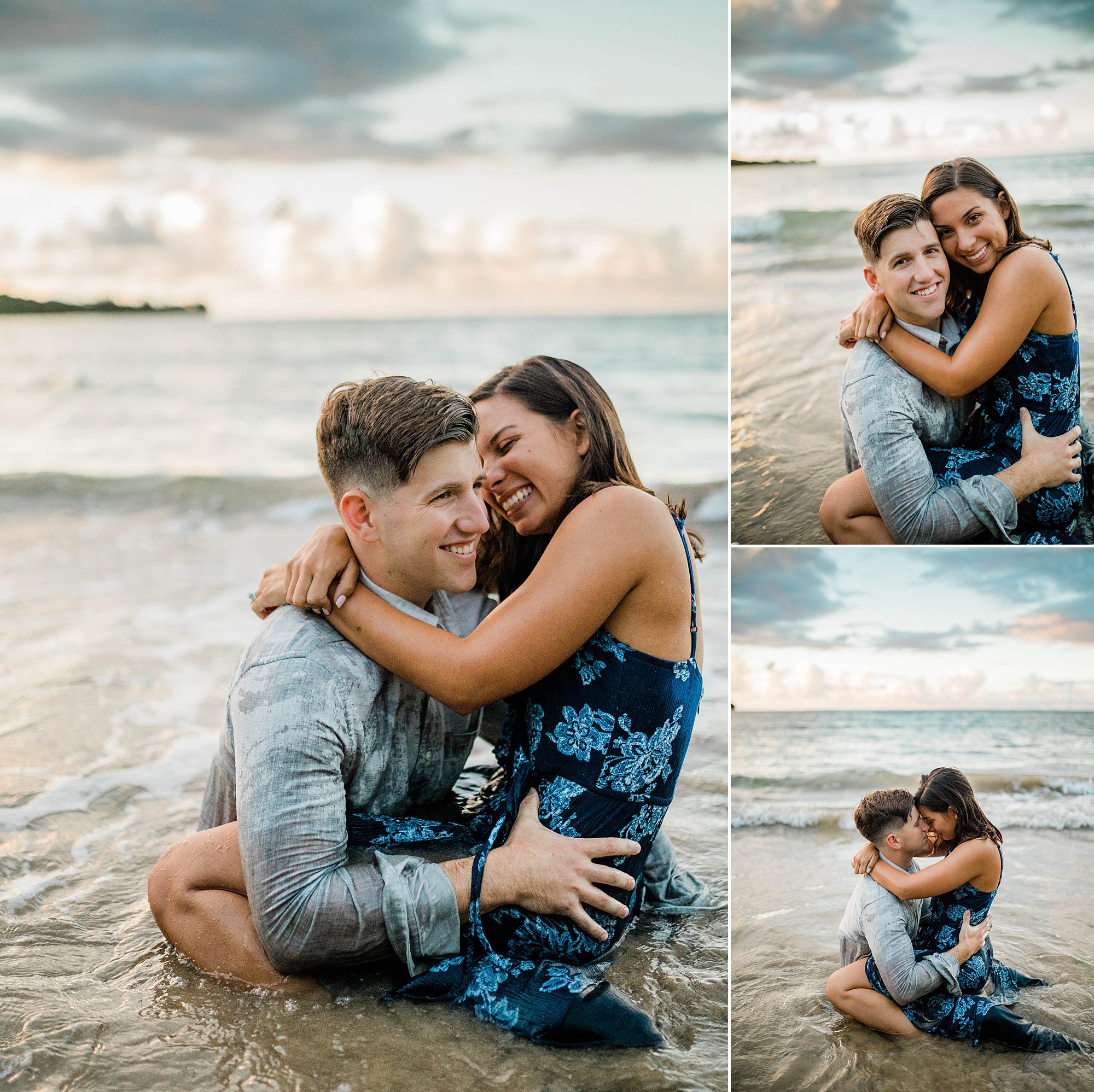 couple in the water for engagements