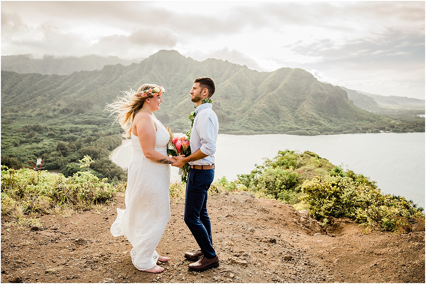 bride and groom during ceremony in a Hawaii adventure wedding