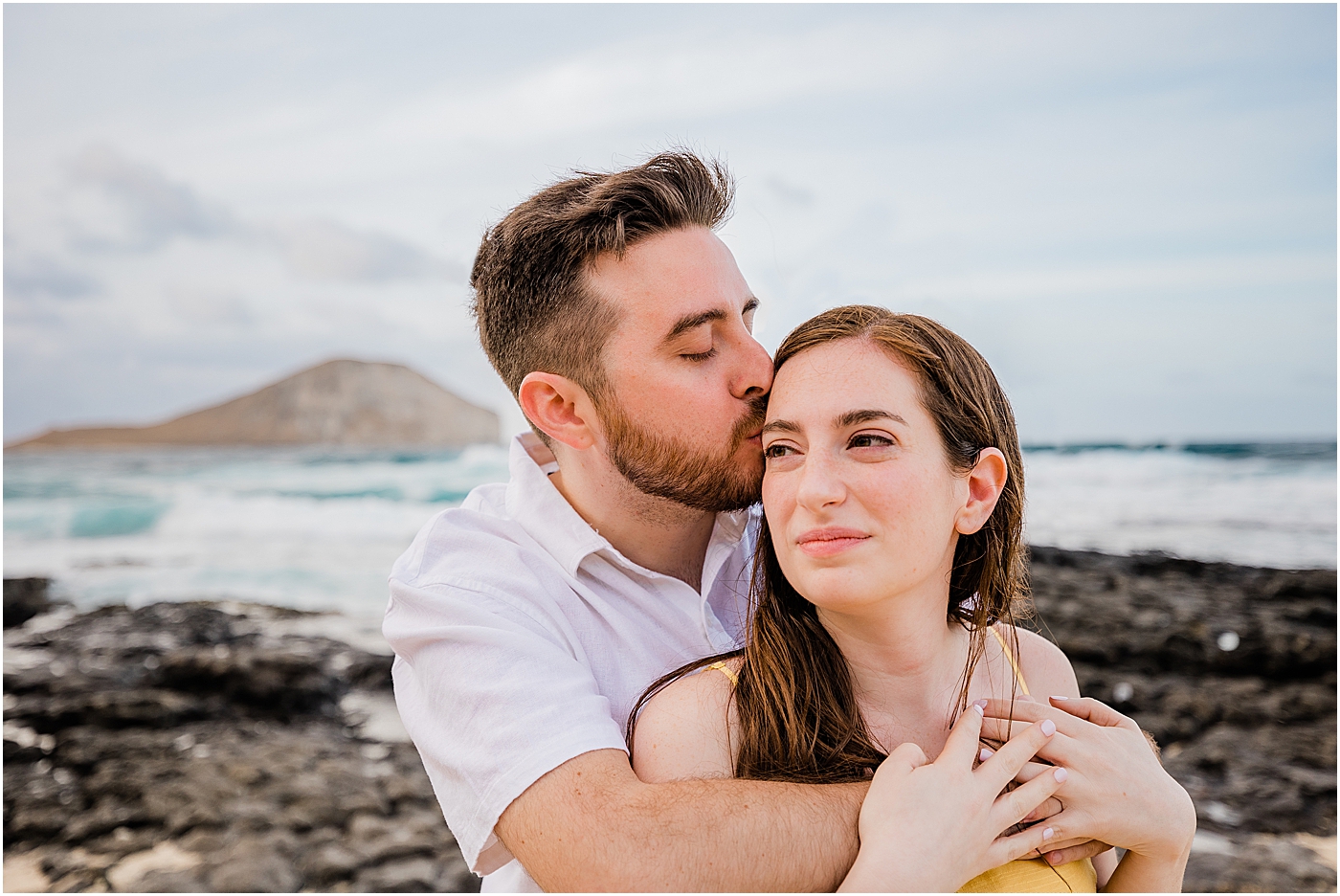 bride and groom during their honeymoon in hawaii