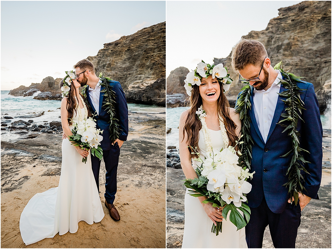 oahu beach elopement with bride and groom
