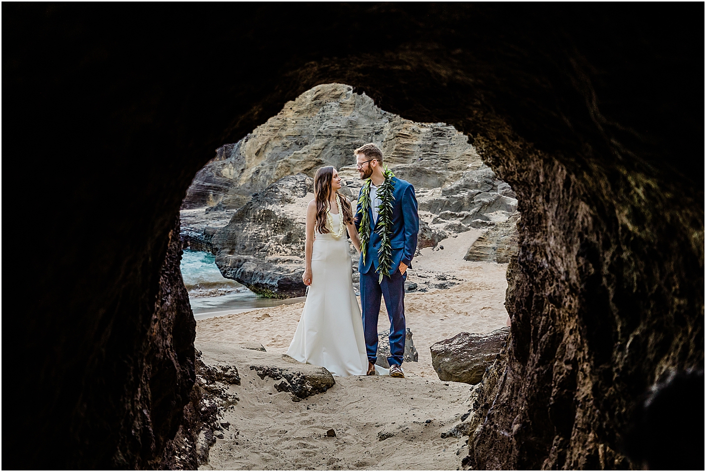bride and groom during ceremony in oahu beach elopement