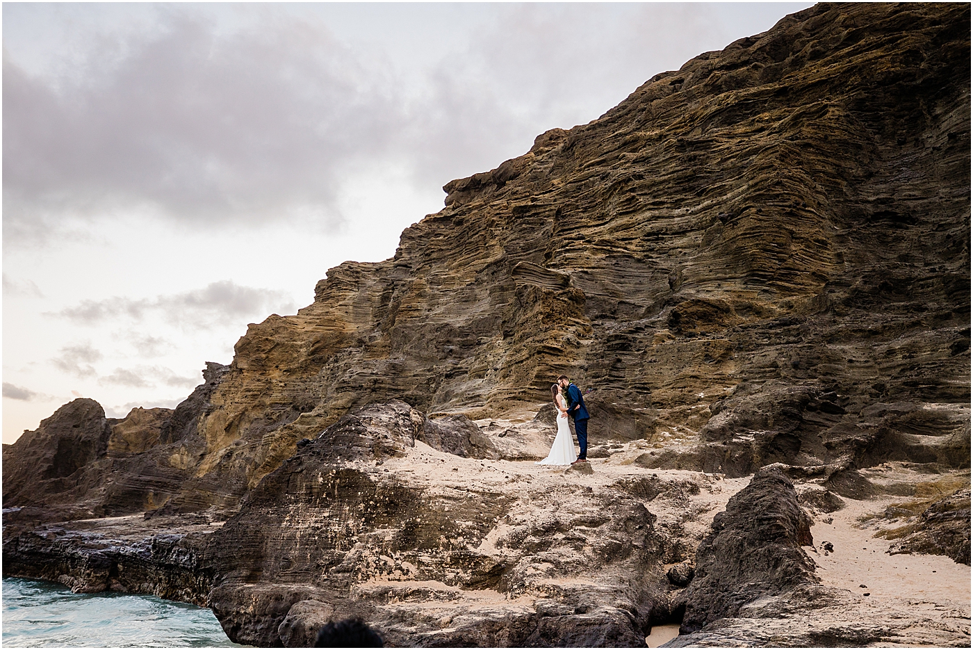 oahu beach elopement portraits with bride and groom