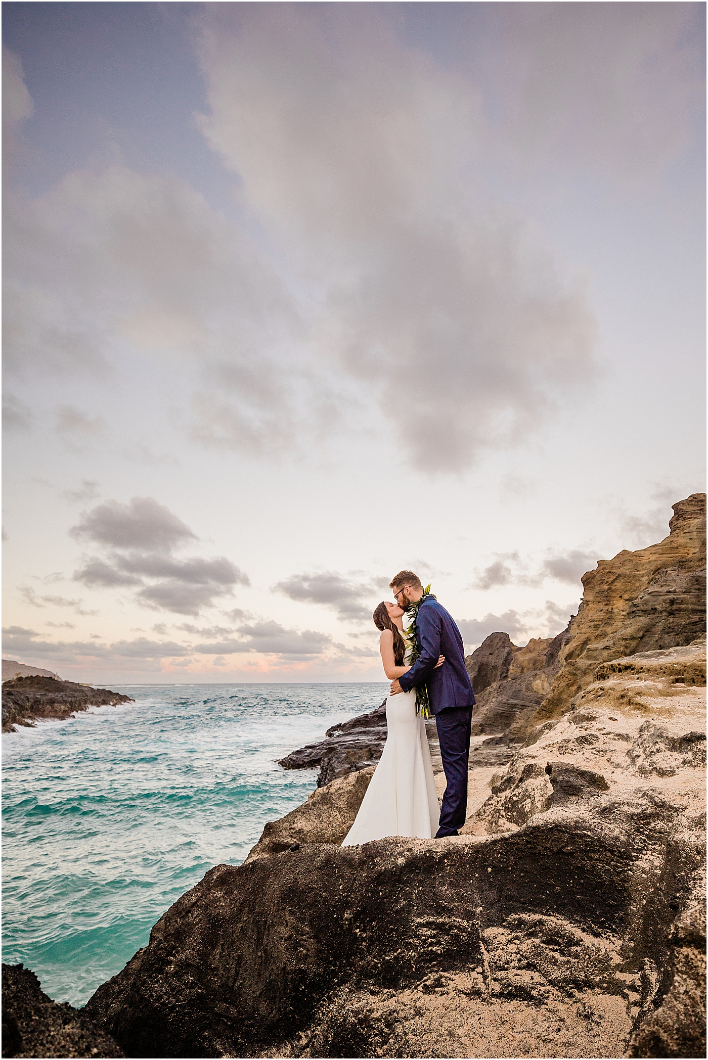 oahu beach elopement photography with bride and groom