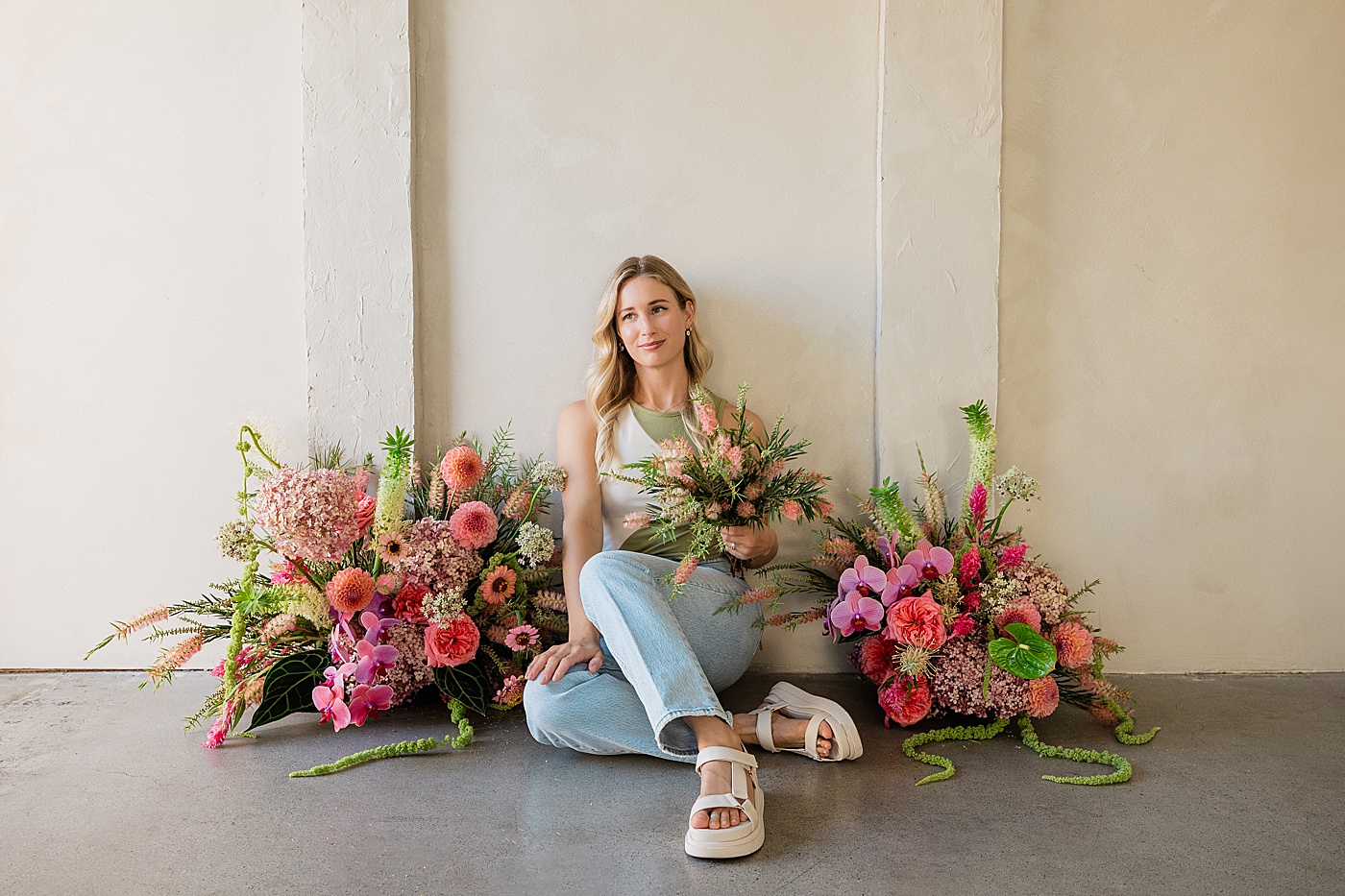 Los Angeles personal branding photos with florist in a studio.