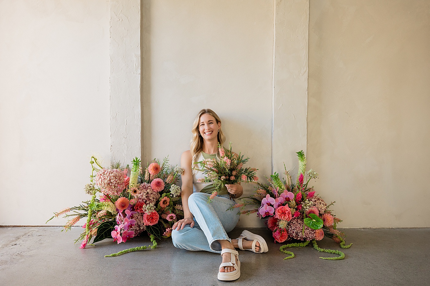 Los Angeles personal branding photos with florist in a studio.