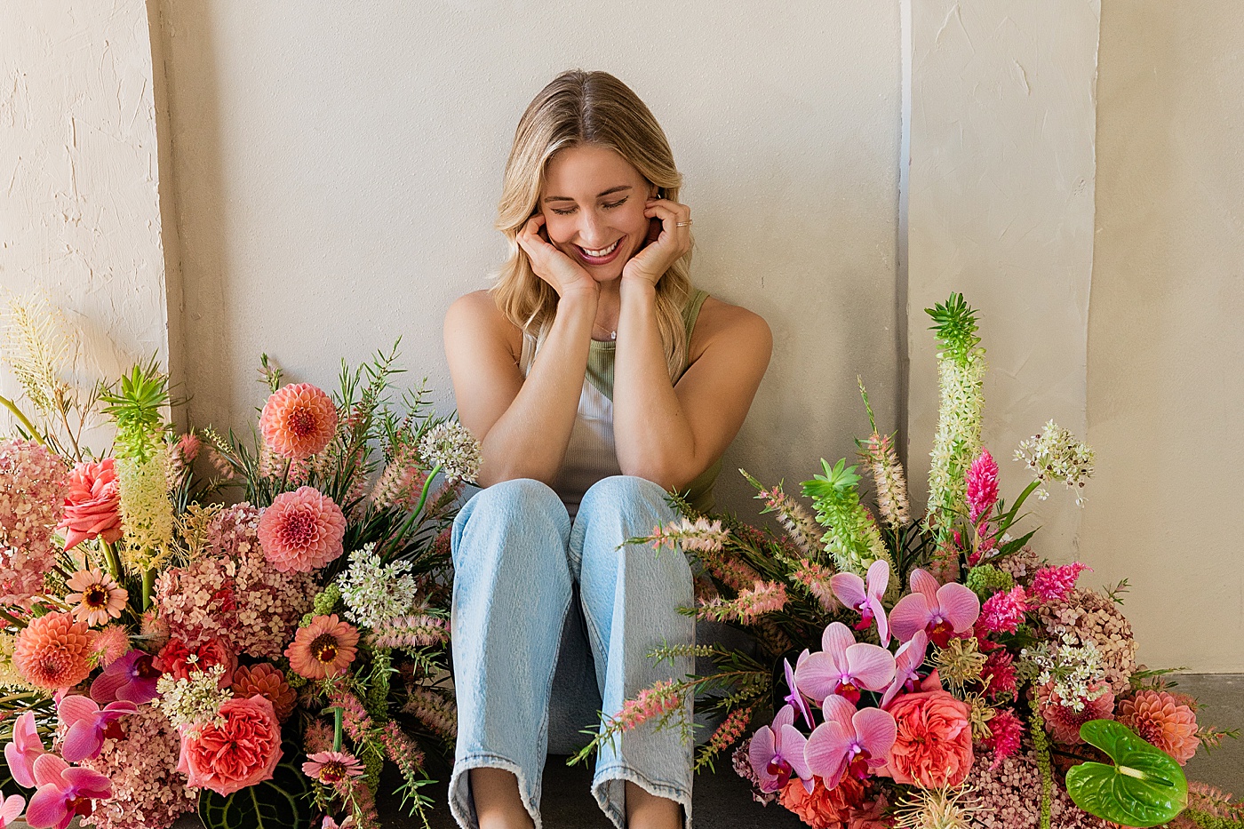 Los Angeles personal branding photos with florist in a studio.