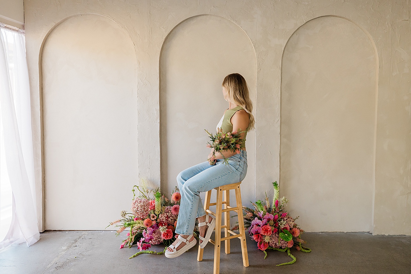 Los Angeles personal branding photos with florist in a studio.