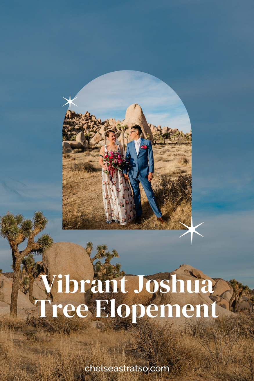 Pinterest pin for vibrant Joshua Tree elopement photos.