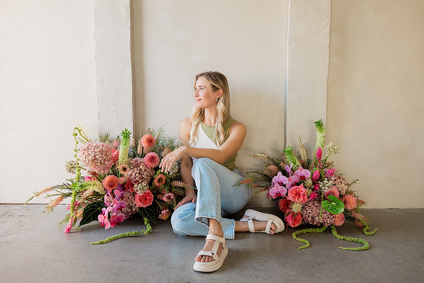 Los Angeles personal branding photos with florist in a studio.